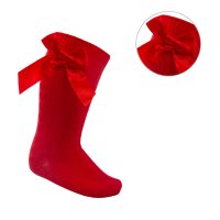 S151-R: Red Knee Length Socks w/Bow (2-9 Years)